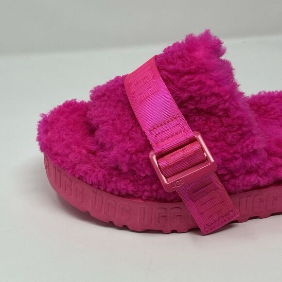 UGG Fluffita Platform Women Fur Slide Slippers Pink Size 7 Sheepskin STORE MODEL - Picture 4 of 16